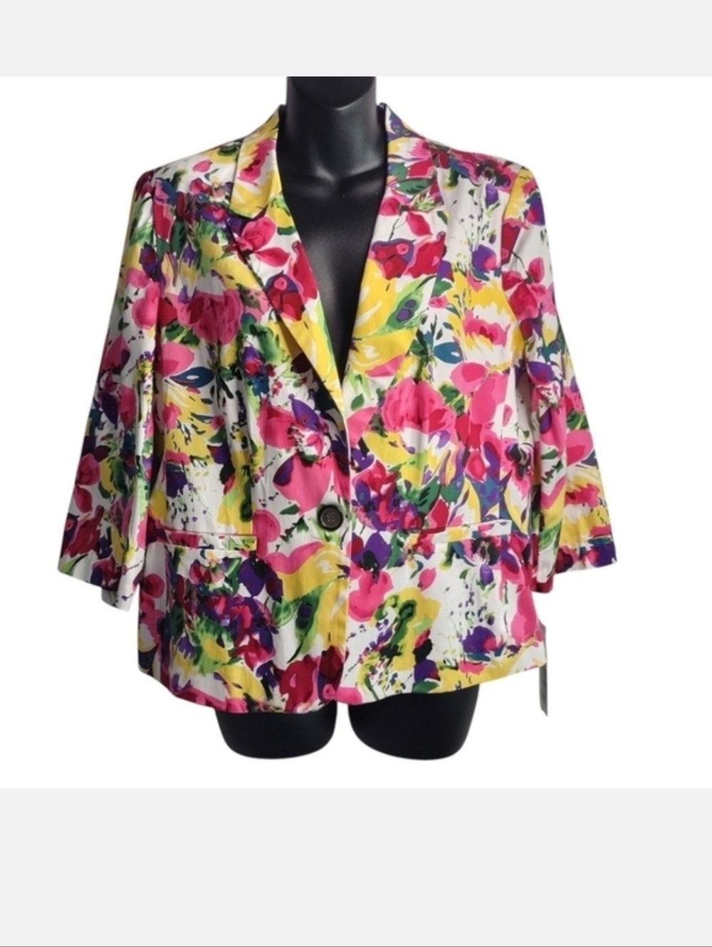 Notations Blazer Jacket Womens Multicolor Floral Print Button Lined Sz PL NWT